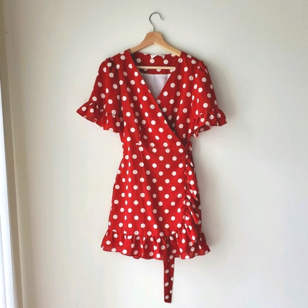 Vintage red polka dot wrap dress